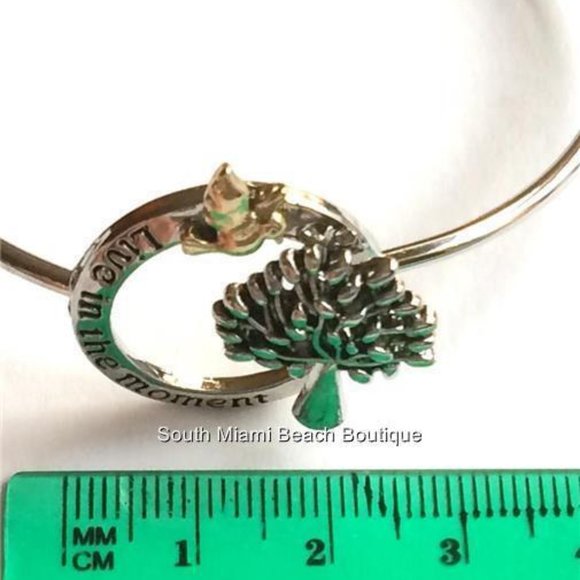 Tree of Life Bracelet Bangle LIVE IN THE MOMENT Message Celtic Silver Plated - Picture 12 of 12